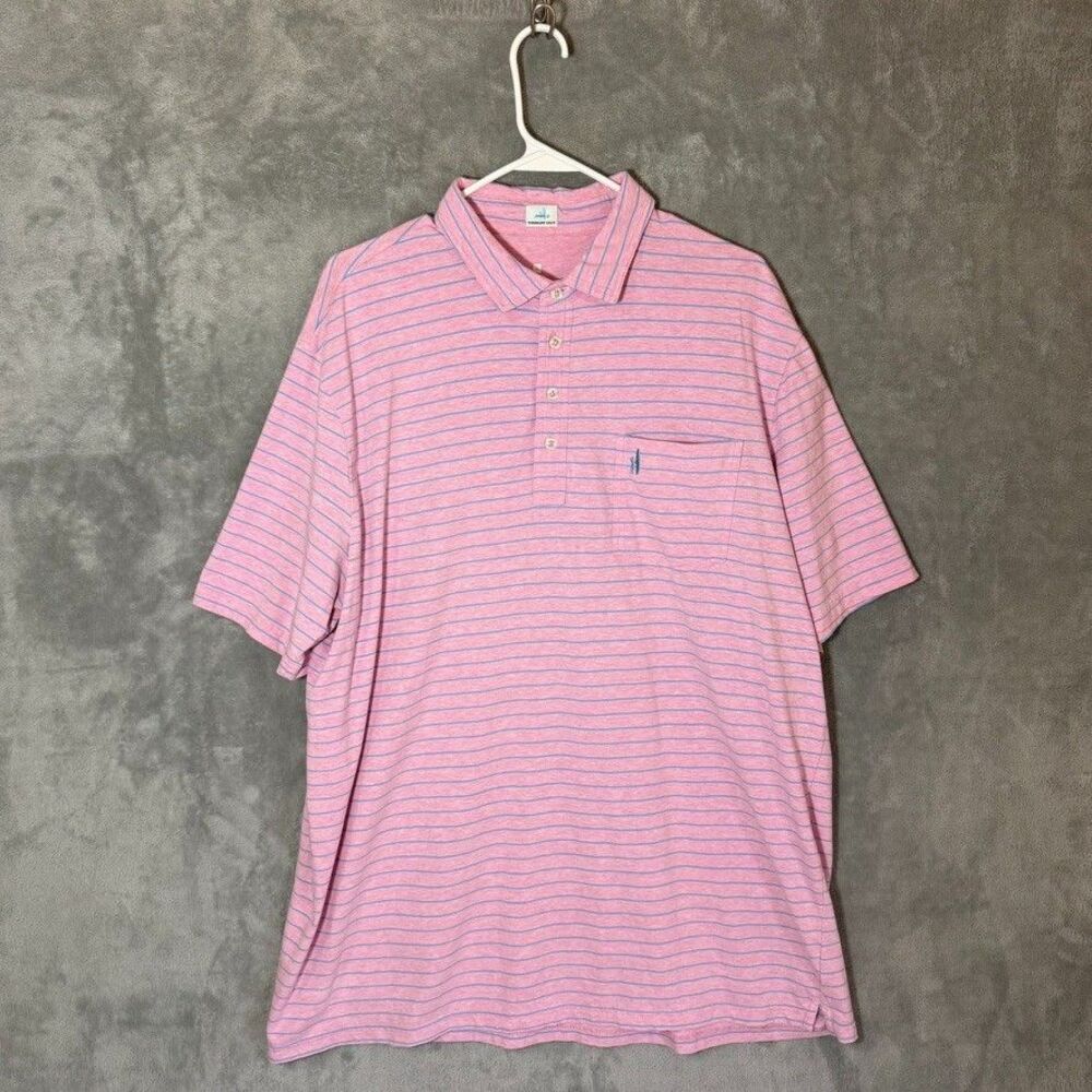 Johnnie-O Hangin' Out Men's Pink Blue Striped Polo Shirt XXL